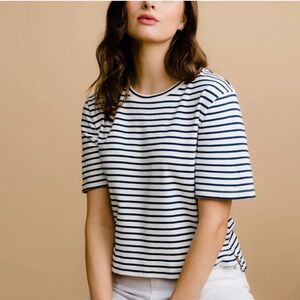 Able Maria Boxy Tee- Midnight/Cream Stripe
